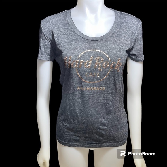 Hard Rock Cafe Anchorage Gray Tee Beaded Logo NWT Sz Small - Picture 1 of 4